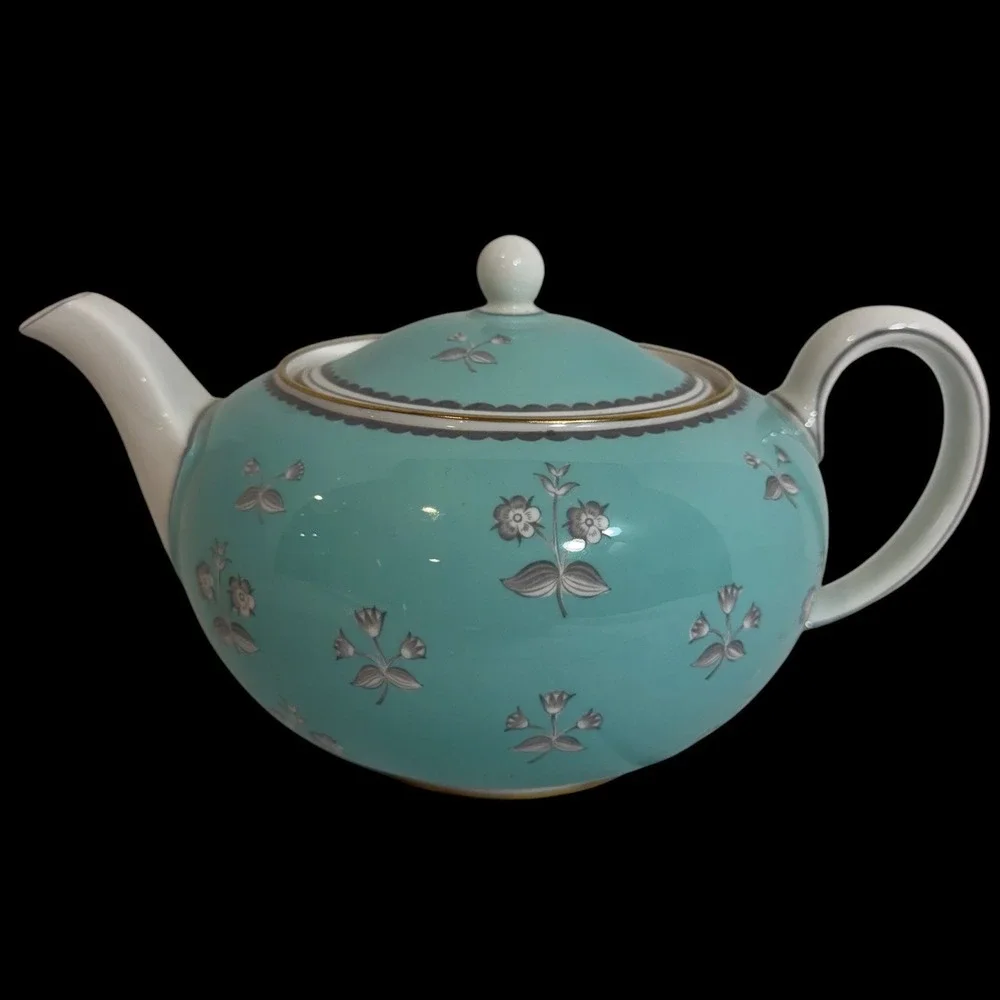 Wedgwood Pimpernel Teapot Turquoise Blue Grey Floral Bone China W3766 England